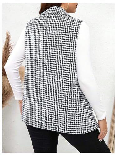MakeMeChic Women's Plus Size Houndstooth Print Sleeveless Jacket Lapel Open Front Vest Blazer2
