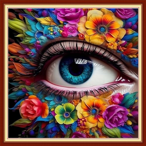 Image of Dimxvean Stamped Cross Stitch Kits,Cross Stitch Kits for Adults Beginners,Embroidery Kits Full Range of Cross Stitch Stamped Kits Needlepoint Kits Cross Stitch Patterns-Flower Eyes 18x18 inch