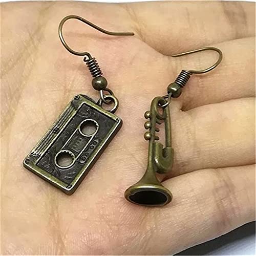 Wyguyo Antique Bronze Color Tiny Guitar Trumpet Dangle Earrings, Music Lover Retro Jewelry #TOP28