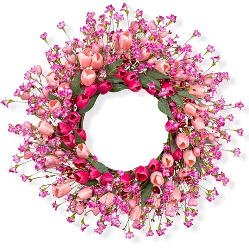 J'FLORU Pink Valentines Day Wreath with Berries