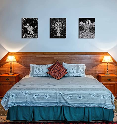 Gothic Skull Canvas Wall Art Prints,Gothic Skull Meditation Yoga Skeleton Paintings Prints,11X14 Inches Artwork Set Of 3 For Halloween Themed Decor Bathroom Bedroom Living Room Home Decorations #TOP6