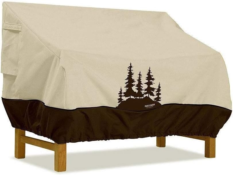 Oak Creek Premium Outdoor Furniture Cover | Patio Bench Cover with Air Vents, Click-Close Straps, Elastic Hem Cord | Made of Heavy Duty Waterproof Fabric with PVC Coating | Pine Tree Design