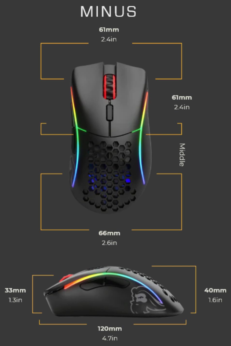 Glorious Gaming – Model D- (mały) Wireless – superlekka (67 g), powłoka plastra miodu, RGB, ergonomiczna, bezprzewodowe 2,4 GHz bez lagów, do 71 godzin baterii – matowa czerń