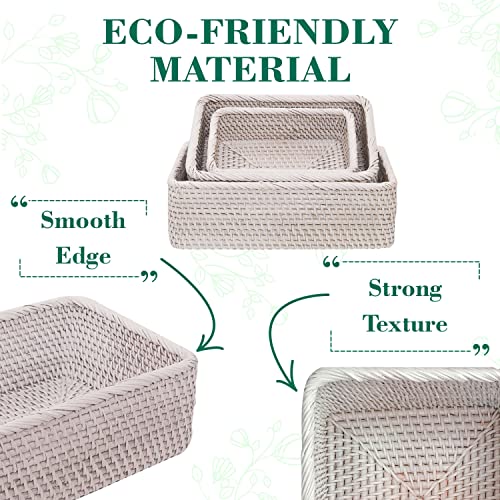 Snack Organizer For Pantry Door Set 3 Rattan Wicker Storage Cubes Organizer Shelves Counter Top Organizing Kitchen Stacking Baskets For Pantry Organization Rectangular Basket For Shelves (White Wash) #TOP2