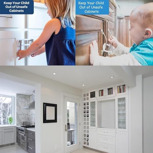Aputue Çocuk Emniyet Dolap Kilitleri, 4 Parça Dayanıklı Ayarlanabilir U Şeklinde Bebek Güvenlik Kilitleri, Dolap, Mutfak, Çekmece, Buzdolabı ve Dolap Kapıları İçin Kolay Kullanım - Görsel 7