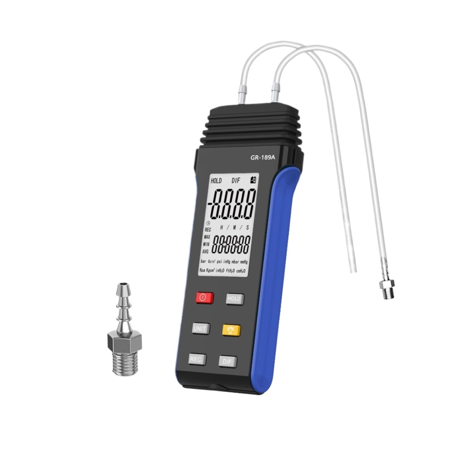 Digital Manometer,2-Port Manometer Gas Pressure Tester LCD Display with Backlight for Any Gas Pressure Trouble H-P-189A