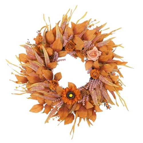 Fall Wreath with Sunflowers and Maple Leaves