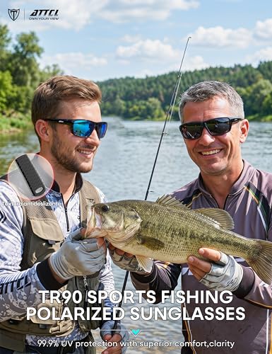 Image of ATTCL Polarized Sunglasses Men for Fishing: UV Protection Lightweight TR90 Sports Wrap Sun Glasses Driving Golf Running