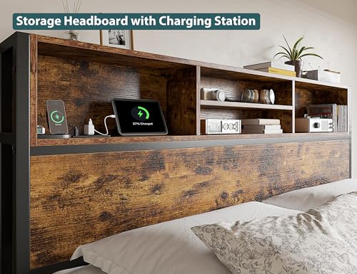 Image of EnHomee King Bed Frame with 6 Storage Drawers, Charge Station,Noise-Free
