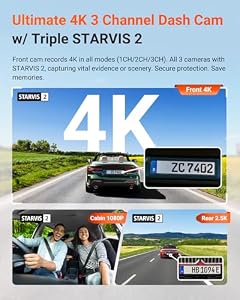 Vantrue N4 Pro S 4K 3 Channel Dash Cam w/Triple STARVIS 2, 4K+1080P+2.5K Front Inside Rear Dash Camera, 4+2.5K Dual Channel, HDR IR Night Vision, Voice Control, Parking Mode (Renewed) — photo 2 of 6