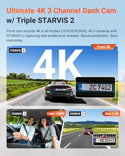 undefined Vantrue N4 Pro S 4K 3 Channel Dash Cam w/Triple STARVIS 2, 4K+1080P+2.5K Front Inside Rear Dash Camera, 4k+2.5K Dual Channel, HDR IR Night Vision, Voice Control, Parking Mode, GPS, Wi-Fi, Support 1TB の商品画像 1