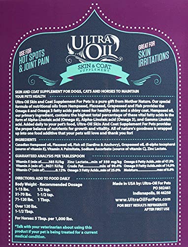 Ultra Oil Skin And Coat Supplement For Dogs And Cats With Hemp Seed Oil, Flaxseed Oil, Grape Seed Oil, Fish Oil For Relief From Dry Itchy Skin, Dull Coat, Hot Spots, Dandruff, And Allergies 32 Ounce #TOP7