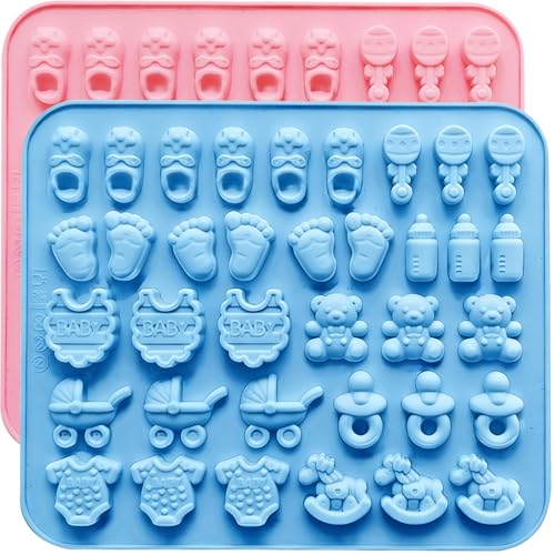 2 Pcs Baby Shower Chocolate Molds Baby Feet Bottle Carriage Nursing Silicone Molds for Chocolate Candy Gummy Resin Soap Wax Melts Ice Cube Jelly Bite Size