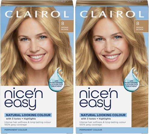 Image of CLAIROL NICE'N EASY CRÈME PERMANENT HAIR DYE - 8 MEDIUM BLONDE - Pack of 2