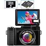 Digital Camera Vlogging Camera Full HD 2.7K 30MP for YouTube Compact Digital Cameras with 32G Memory Card and Dual Batteries