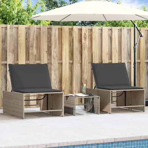 Ensemble 2 Transats Jardin avec Table, Rotin Synthétique, Modulables et Réglables, Confort Maximal, Transat Jardin Exterieur, Bains de Soleil, pour Terrasse,...