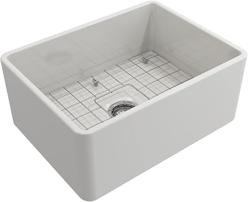 Miniatura 10 de BOCCHI 1138-001-0120 Classico Apron frontal Fireclay 30 pulgadas - Fregadero de cocina de un solo tazón con rejilla inferior protectora y colador en