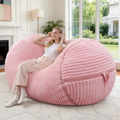 Image of 4FT Bean Bag Chair 4'Big Bean Bag Chairs with Adults, Large Beanbag Chair | Bean bag Lounger with Machine Washable Cover Corded Plush Fabric, Comfy Chairs for Living Room Bedroom Dorm, Pink