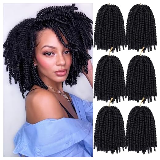 6 Packs Spring Twist Braiding Hair Spring Twists Bomb Twist Hair Synthetic Fiber Fluffy Twist Crochet Braids Low Temperature Twist Crochet Hair for Women Braiding Hair(8inch,1B)