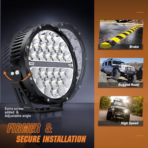 Nilight LED Offroad Driving Lights with Amber DRL 2PCS 9 Inch Round 140W IP68 Spot Flood Combo Work Light Bar with 12AWG DT Connector Wiring Harness Kit for 4x4 Truck ATV UTV SUV by Nilight - Image 8