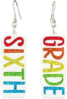 Shiny Glitter Acrylic First Day of School Dangle Earrings Colorful Resin Grade Teacher Student Earring for Women Back to School Jewelry Teachers Appreciation Day Gifts