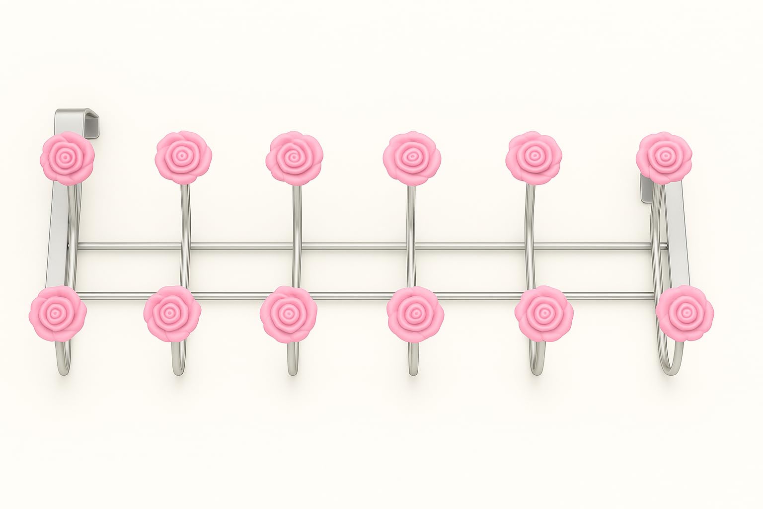 Rsk Goods Pink Rose Flower Metal Over Door Hanger-12 Hook Rack (Blue/White/Pink/Cream) (Pink)