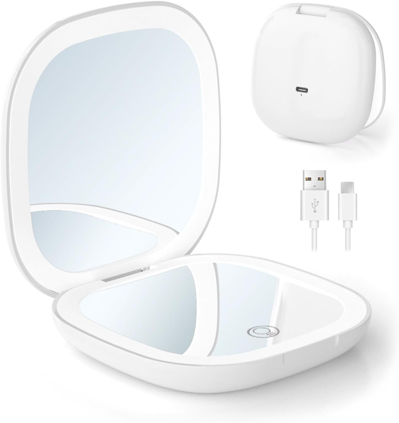 Compact LED Travel Magnifying Makeup Mirror - 1X/10X Rechargeable 4-inch Magnifying Mirror with Light, 3-Level Dimmable, Compact Portable Mirror for Purses & Travel