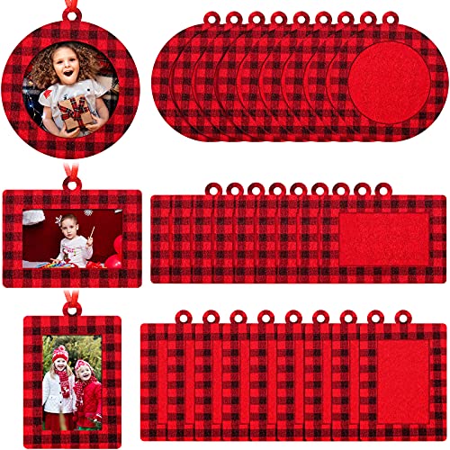30 Pieces Christmas Photo Frame Ornaments Picture Frame Ornaments Mini Felt Hanging Photo Frame Ornaments Xmas Tree Decoration For Holiday Party Home Decor (Plaid Pattern) #TOP6