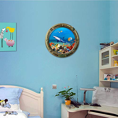 Boodecal Unsersea Series Porthole Fake Window Removable Wall Decals Swimming Shark Art Sea Fish Waterproof Wall Stickers For Childrens Playroom Nursery Bathroom 18 Inches X 18 Inches #TOP4