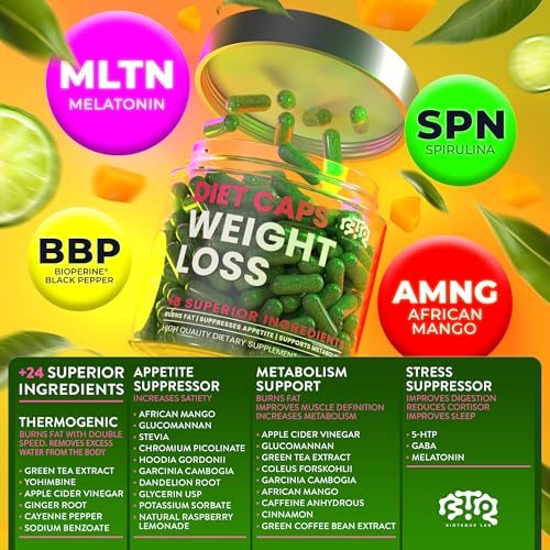 BIOTEQUELAB Weight Loss Diet Capsules, Natural Appetite Suppressant, Day & Night Fat Burner for Women & Men with Apple Cider, Green Coffee Bean Extract, Metabolism Booster Supplement - 60 Pills