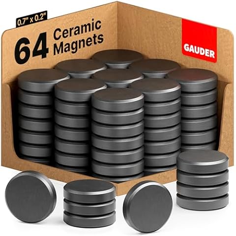 GAUDER Black Magnets for Crafts (0.7" x 0.2") | 64x Ceramic Industrial Magnets Strong | Ferrite Magnets for Fridges, Whiteboards and Notice Boards Cover