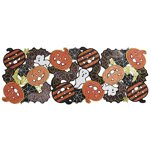 OWENIE Halloween Table Runner 36 Inches Long, Embroidered Black Table Runner with Halloween...