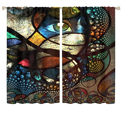 Modern Curtains,Stained Glass Abstract Style with Fractal Rounds Forms and Eyes Theme Blackout Window Door Curtains for Bedroom Living Room Kitchen Bathroom Decor W72xL63in