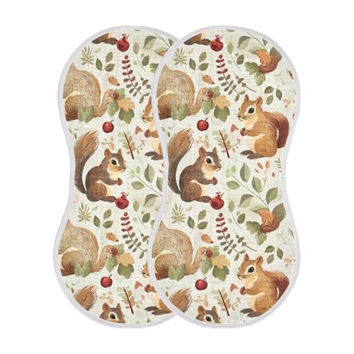 Squirrel Cartoon Watercolor Cotton Large Burp Cloths for Baby Soft and Absorbent Burp Rags for Gender Neutral Set of 2, 22x11in