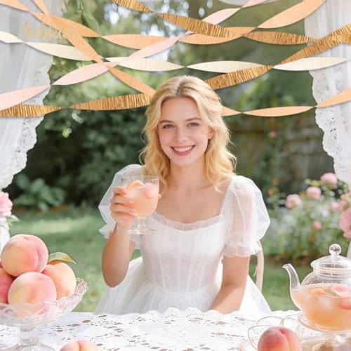 Image of AOBKIAT Pink Orange Gold Crepe Paper,8 PCS Streamers Party Decorations
