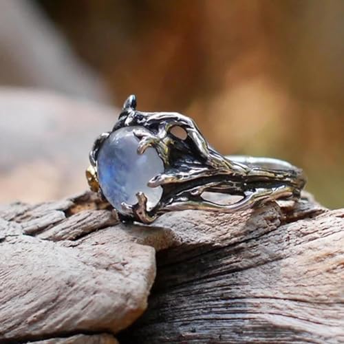 Bague arbre de vie acier doré pierre naturelle quartz rose lune mariage - 5