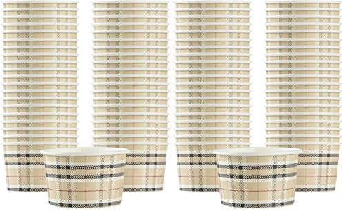 Image of Restaurantware Coppetta 5 Ounce Dessert Cups, 50 Disposable Ice Cream Cups - Lids Sold Separately, Sturdy, Plaid Paper FroYo Bowls, For Hot And Cold Foods, Perfect For Gelato Or Mousse (Pack of 2)