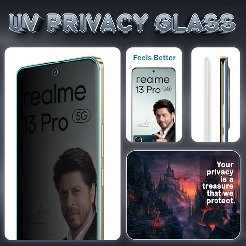 Image of ArmourPro UV Privacy Tempered Glass Compatible for Realme 13 Pro (6.7 Inch, Pack of 1) Edge to Edge Full SCreen Coverage & Installation Kit | Anti-Spy /Anti-Peeping 9H Hardness