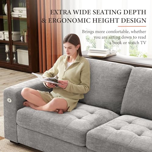 Image of Ihanherry 89 inch Modern Sofa Cloud Couch, Chenille Deep Seat Sofa with Removable Cover for Living Room, Bedroom and Apartment, Grey