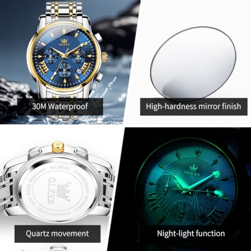 Image of OLEVS Watch for Men Classic Business Dress Analog Quartz Stainless Steel Waterproof Luminous Date Diamond Men Silver Watch