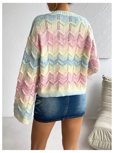 Image of MakeMeChic Women's Colorful V Neck Cardigan Sweater Long Sleeve Knit Cardigans Outerwear Pink Small