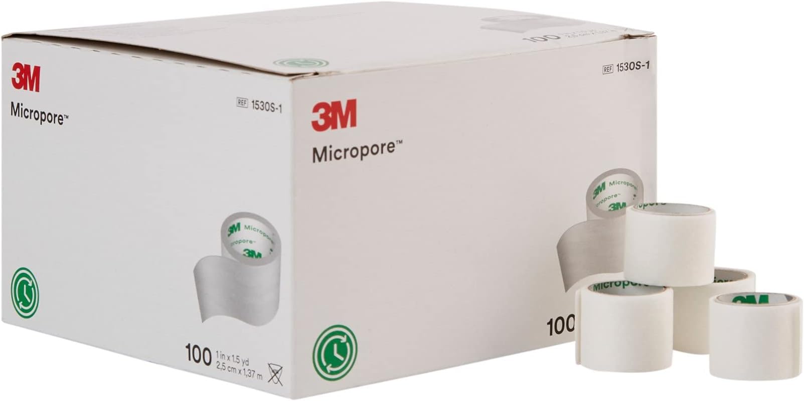 3M Micropore Tape 1530S-1, 500 Rolls (Pack of 5)