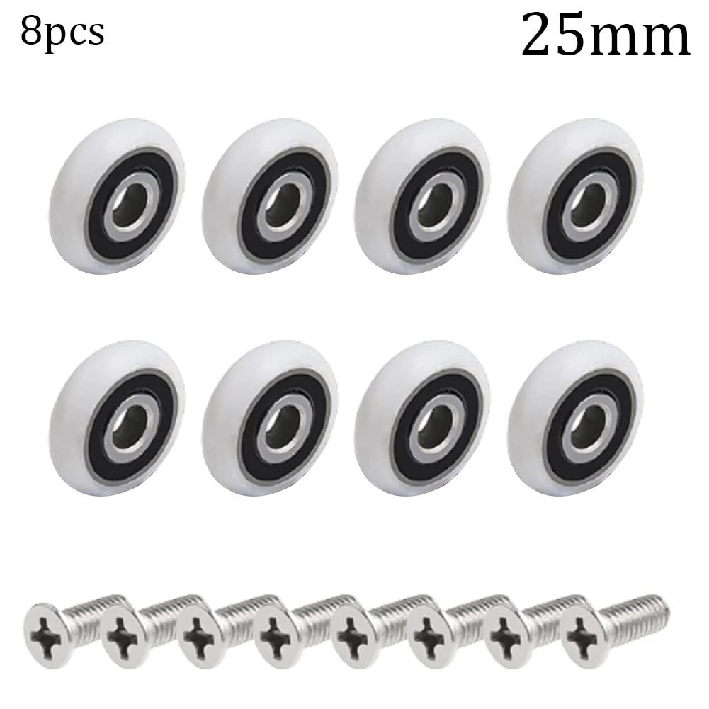YUANQIAN Rotelle per Box Doccia 8pezzi Cuscinetti Box Doccia 25 mm Rotelline Box Doccia Ruote Doccia Porta Scorrevole Guide di Scorrimento per Porte con Viti per Porta Della Doccia (25mmM5screw)