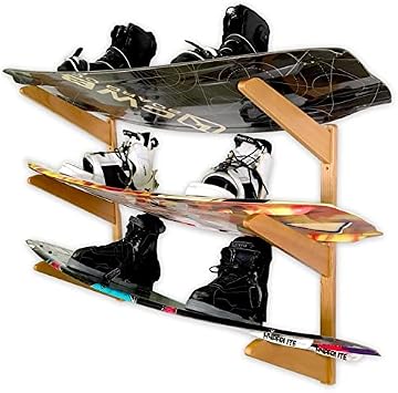StoreYourBoard Timber Wakeboard Wall Rack, Wooden Storage Mount, Stylish Indoor Display 3 Boards