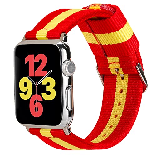 ESTUYOYA - Correa de España Compatible con Apple Watch 49mm 45mm 44mm 42mm Pulsera de Nailon Bandera Española Estilo Deportiva Casual iWatch Series 8/7/6/5/4/3/2/1/SE/SE2 - Rojigualda Cover