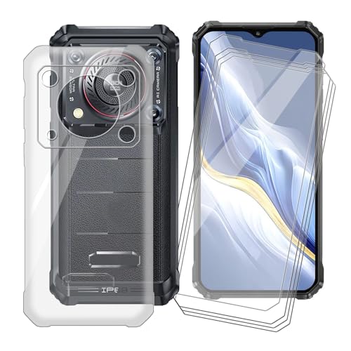 IJTYHF 4 Pack Cover for Oukitel WP36 (6.52 inch) Screen Protector and Soft Silicone Shell Transparent Phone Case TPU Bumper - Tempered Glass 9H Hardness Protective Film