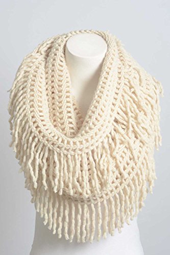 Aesthetinc Fashion Crohect Solid Color Lattice Tassel Knit Infinity Loop Scarf Wrap Soft Warm2