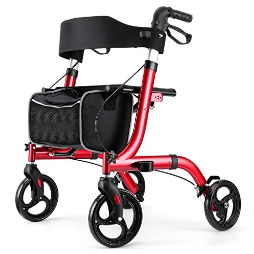 RINKMO Rollator Walker for Seniors,Four Wheels Rolling Walker with Seat and Backrest, Aluminum Frame,Easy Folding for Transport and Storage,Adjustable Handle Height,Support 300 lb,Two Brakes for Safe