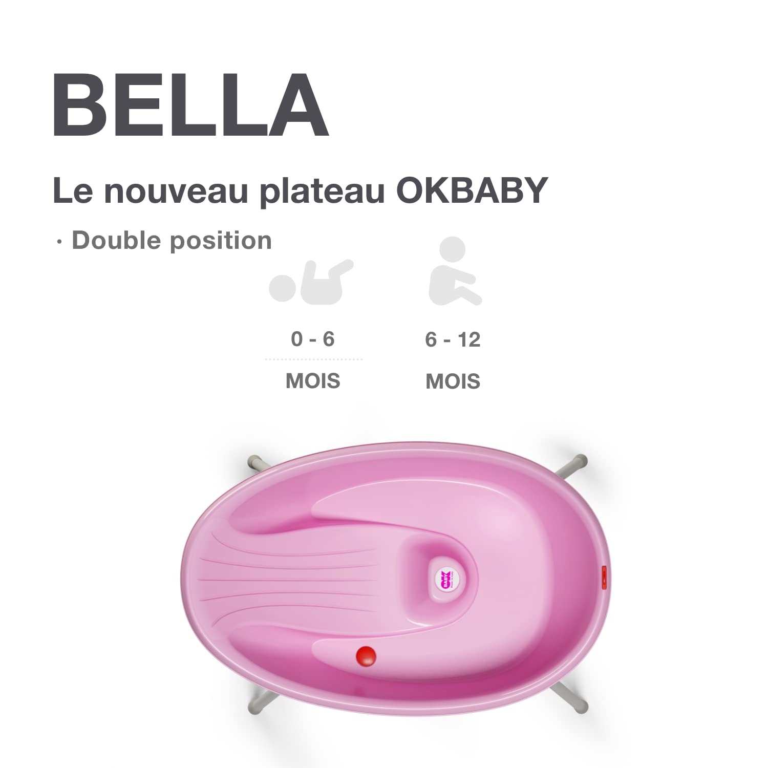 OKBABY Kit Baignoire Bébé Bella avec Support Pliable, Baignoire Évolutive et Ergonomique 0-12 Mois - Rose