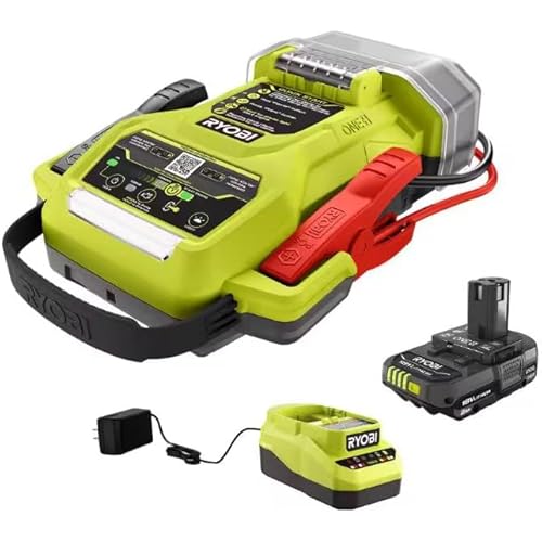 RYOBI ONE+ 18V Cordless 1600A Jump Starter with LED Work Light Kit with 2.0 Ah Battery and Charger